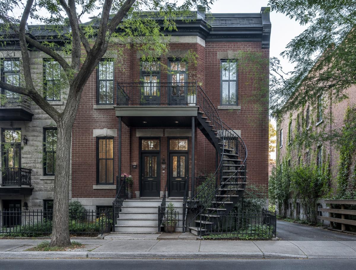 Triplex montréalais en brique avec escalier extérieur en fer forgé